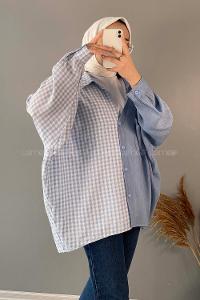 Modalamelif Oversize Ekose Gömlek Açık Mavi