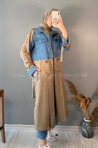 Modalamelif Belden Bağlamalı Kot Garnili Trenç Camel