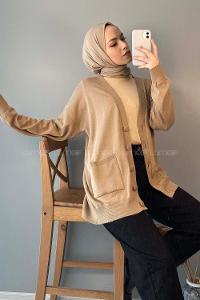 Modalamelif Kaplama Düğmeli Triko Hırka Sütü Kahve