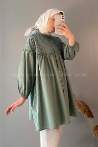 Modalamelif Yaka Fırfırlı Güpürlü Tunik Çağla