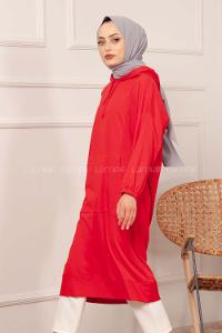 Modalamelif Cepli Kapşonlu Tunik Kırmızı