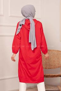Modalamelif Cepli Kapşonlu Tunik Kırmızı