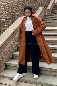 Modalamelif Sırt Baskılı Kol Apoletli Trenç Acı Kahve