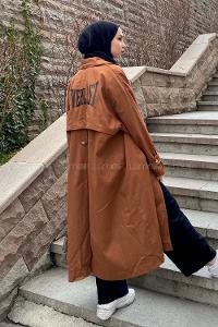 Modalamelif Sırt Baskılı Kol Apoletli Trenç Acı Kahve