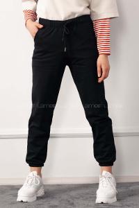 Black Elastic Trousers Elastic Waist Regular Cut Bottom Tracksuit