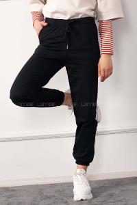 Black Elastic Trousers Elastic Waist Regular Cut Bottom Tracksuit