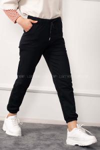 Black Elastic Trousers Elastic Waist Regular Cut Bottom Tracksuit
