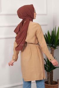 Modalamelif Çift Cepli Kuşaklı Tunik Sütlü Kahve