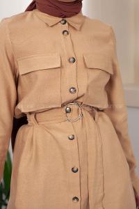 Modalamelif Çift Cepli Kuşaklı Tunik Sütlü Kahve