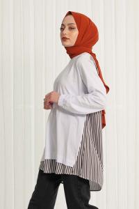 Modalamelif Arkası Çizgili Tunik Beyaz