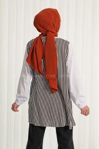 Modalamelif Arkası Çizgili Tunik Beyaz