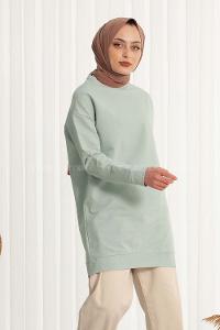 Modalamelif Bisiklet Yaka Düz Renk Sweat Çağla