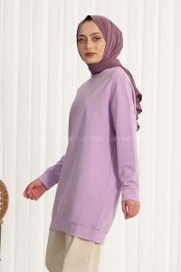 Modalamelif Bisiklet Yaka Düz Renk Sweat Lila