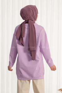 Modalamelif Bisiklet Yaka Düz Renk Sweat Lila