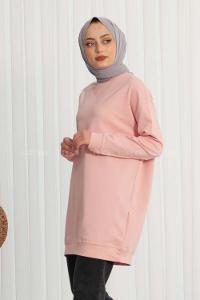 Modalamelif Bisiklet Yaka Düz Renk Sweat Pudra