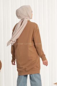 Modalamelif Bisiklet Yaka Düz Renk Sweat Sütlü Kahve