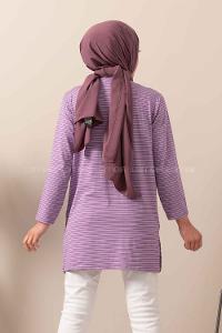 Modalamelif Çizgili Yırtmaçlı Tunik Lila