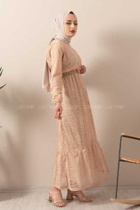 Modalamelif Hasır Kemerli Raşel Elbise Sütlü Kahve