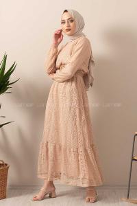 Modalamelif Hasır Kemerli Raşel Elbise Sütlü Kahve