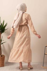 Modalamelif Hasır Kemerli Raşel Elbise Sütlü Kahve