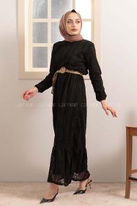 Modalamelif Hasır Kemerli Raşel Elbise Siyah