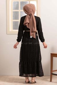 Modalamelif Hasır Kemerli Raşel Elbise Siyah