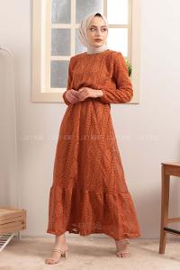 Modalamelif Kemerli Raşel Elbise Taba