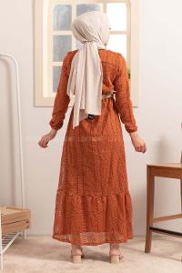 Modalamelif Kemerli Raşel Elbise Taba