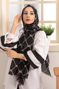 Modalamelif Siyah Beyaz Halat Desenli Şal
