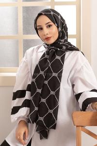Modalamelif Siyah Beyaz Halat Desenli Şal