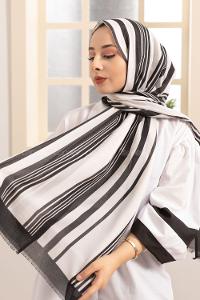 Modalamelif Siyah Beyaz Şerit Desenli Şal