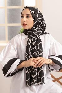 Modalamelif Siyah Beyaz Taş Desenli Şal