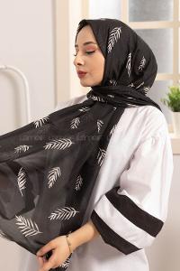 Modalamelif Siyah Beyaz Yaprak Desenli Şal