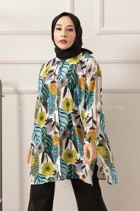 Modalamelif Çiçek Desen Dijital Baskı Gömlek Siyah