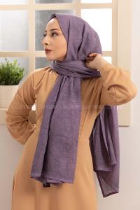 Modalamelif  Lila Taşlanmış Pamuk Vual Şal