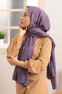 Modalamelif  Lila Taşlanmış Pamuk Vual Şal