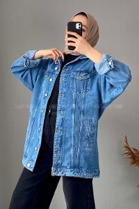 Modalamelif Çift Cepli Gabardin Ceket Kot Mavisi