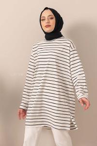 Modalamelif Çizgili Tunik Ekru