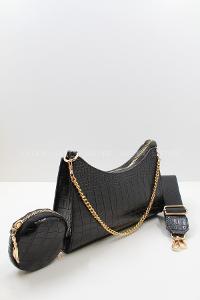 Modalamelif Dokulu Cüzdan Detay Çanta Siyah