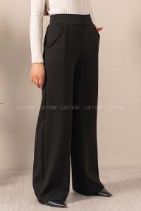 Modalamelif Geniş Kemerli Bol Paça Pantolon Siyah