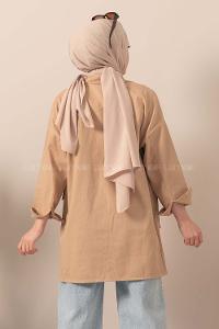 Sand Beige Shirt Collar Long Arm Cotton Fabric Unprinted Shirt
