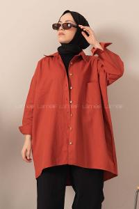 Modalamelif Kapaklı Tek Cepli Tahta Düğmeli Gömlek Kiremit