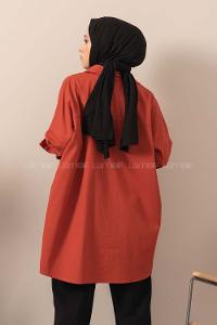 Modalamelif Kapaklı Tek Cepli Tahta Düğmeli Gömlek Kiremit