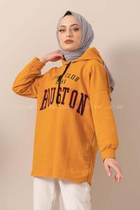 Modalamelif Kapşonlu Houston Baskılı Sweatshirt Hardal Sarısı