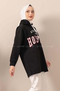 Modalamelif Kapşonlu Houston Baskılı Sweatshirt Siyah