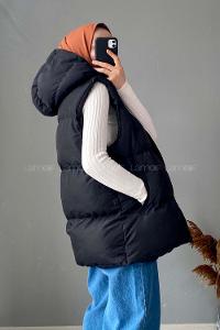 Lamelif Kapşonlu Şişme Yelek Siyah