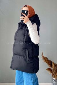 Lamelif Kapşonlu Şişme Yelek Siyah