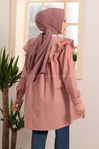 Modalamelif Kol Lastikli Yaka Fırfırlı Tunik Gül