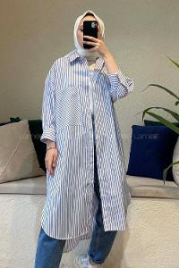 Modalamelif Uzun Çizgili Tunik Açık Mavi