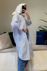 Modalamelif Uzun Çizgili Tunik Açık Mavi